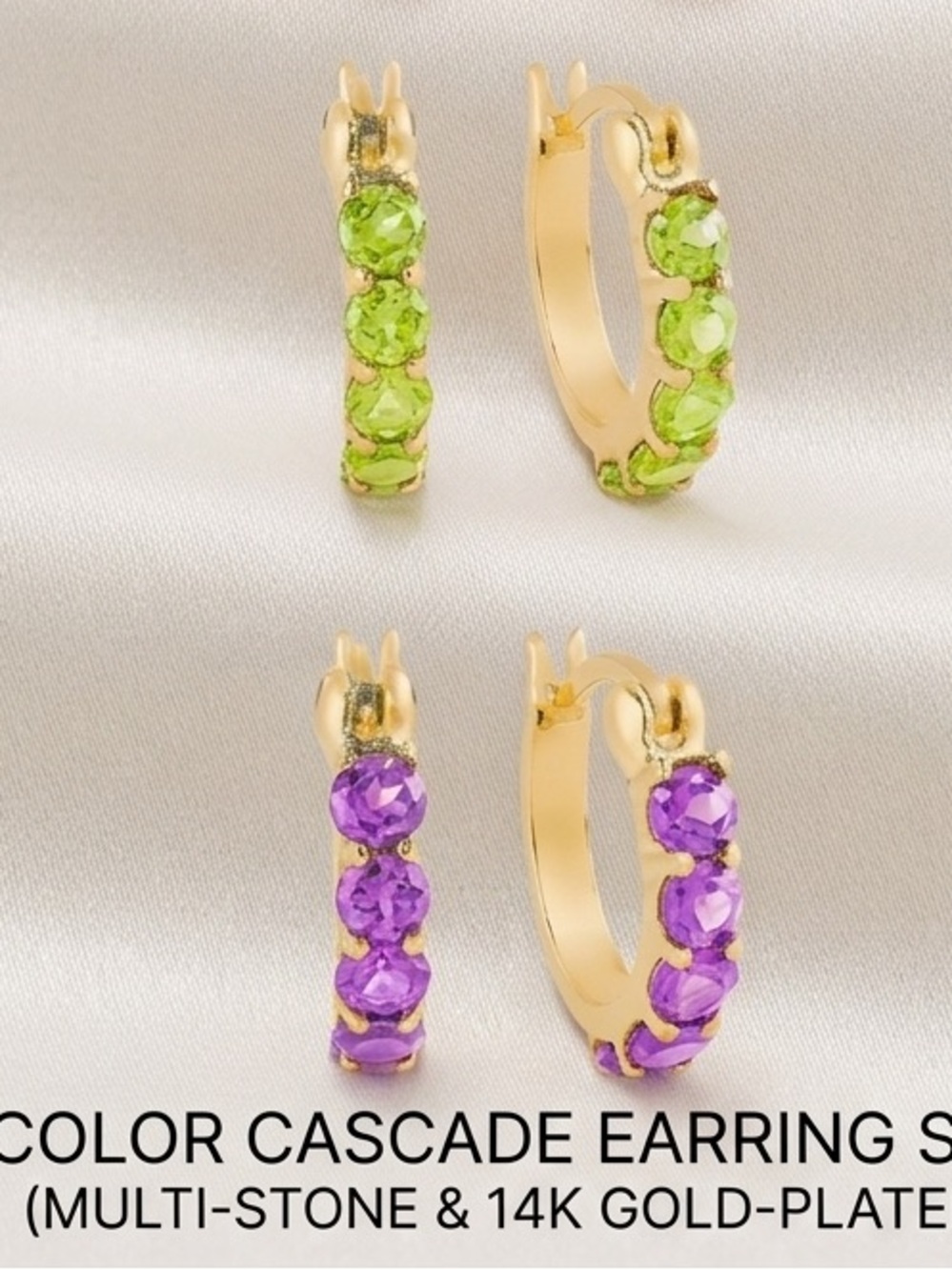 Extra Small Multi-Stone Hoop Earrings 18k Gold Over Sterling Silver - Gold Multi - Picture 2 of 6